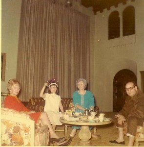 "My mom is on the right and dad is next to her.  That's me with the crown (again.)"
